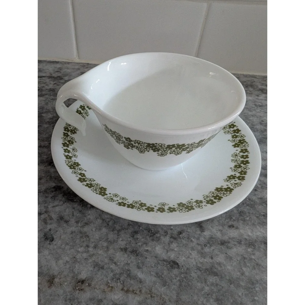 Vintage Corelle Spring Blossom Crazy Daisy Cup‎ and Saucer Hook Handle Set